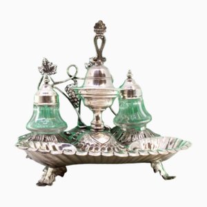 Silver Inkwell with Embossed Glass Tanks