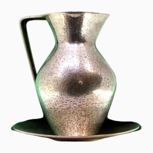 Silver Water Jug and Plate with Engravings