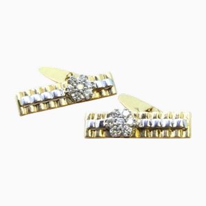 Blumenförmige Manschettenknöpfe mit Diamanten im Brillantschliff, 2 . Set