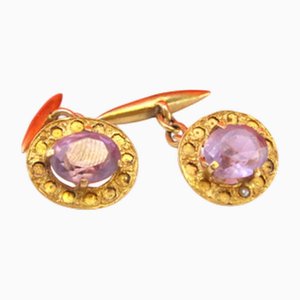 Ovale Manschettenknöpfe aus Gold mit Reliefs und Amethysten, 2 . Set