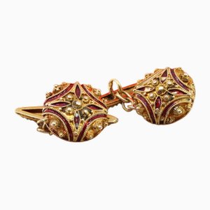 Gold Cufflinks with Roses and Enamel Decoration, Set of 2