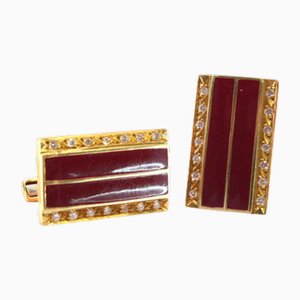 Gold Cufflinks with Reliefs and Brilliant-Cut Diamonds, Set of 2
