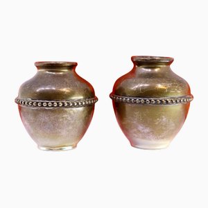 Pots en Argent avec Bordures Nacrées, Set de 2