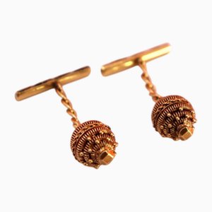 Goldene Manschettenknöpfe in filigraner Kiefernkegelform und geflochtenen Querriegeln, 2 . Set