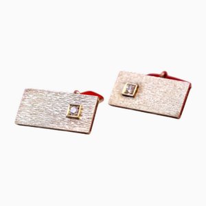 Rectangular Gold Cufflinks with Brilliant-Cut Diamonds, Set of 2