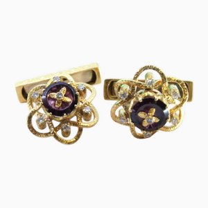 Gold Cufflinks with Onyx and Brilliant-Cut Diamonds, Set of 2