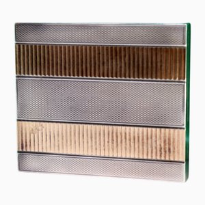 Brushed Silver Toiletry Box with Gold Bands and Interior Mirror