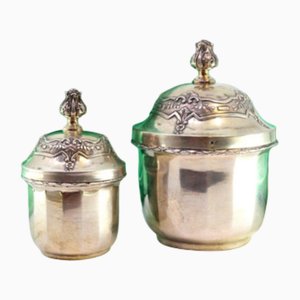 Silberne Töpfe mit Perlenrand, 2 . Set