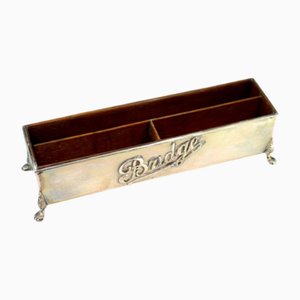 Silver Card Holder with Three Wooden Compartments