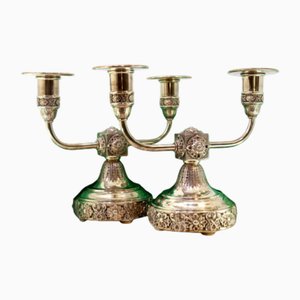 Low Candelabra with Two Lights with Circular Bases in Relief and Four Feet with Wooden Filling