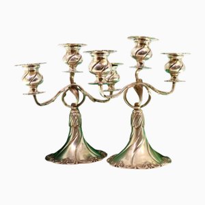 Low Skirted Candelabra with Three Lights in Silver
