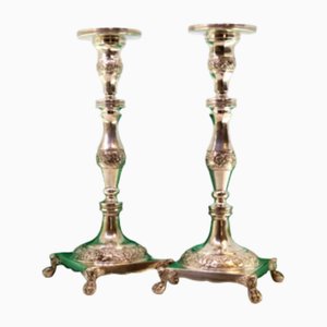 Silver Candlesticks with Turned Stems, Set of 2
