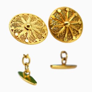 Filigrane goldene Manschettenknöpfe mit Reliefs und runder Form, 2 . Set