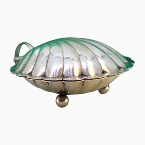 Silberne Butterdose mit glattem Griff