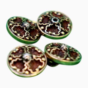 Gold Cufflinks with Shell Reliefs and Diamond Chips in the Center, Set of 2