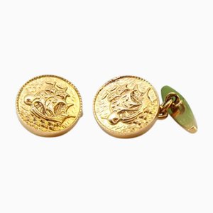 Yellow Gold Cufflinks with Caravels, Set of 2