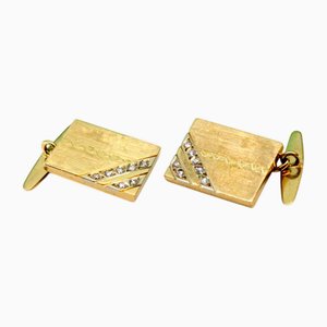 Rechteckige Manschettenknöpfe aus Gelbgold mit Diamanten im Brillantschliff, 2 . Set