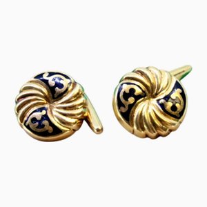 Gelbgoldene Manschettenknöpfe in Knopfform mit emaillierten Applikationen, 2 . Set