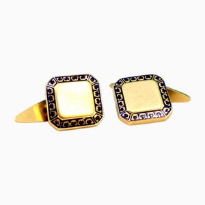 Yellow Gold Cufflinks with Enamelled Applications, Set of 2