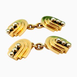 Yellow Gold Cufflinks with Three Gradient Bands, Set of 2