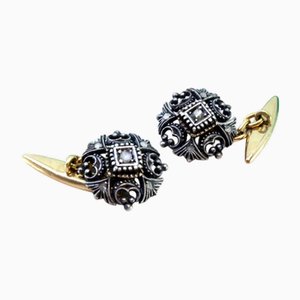 Manschettenknöpfe aus Gold & Silber mit Diamanten und Chips, 2 . Set