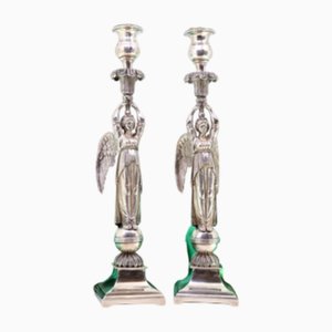 Silver Candlesticks with Angelic Figures, Set of 2
