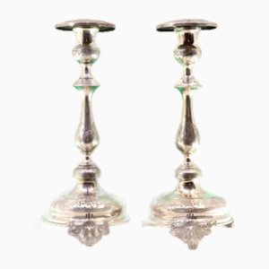Silver Candlesticks with Engraved Floral Motifs