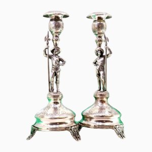 Silver Candlesticks with Halberdiers, Set of 2