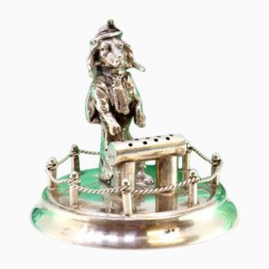 Soporte para palillos de plata con perro de pie