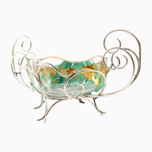 Bol à Fruits en Verre avec Motifs Floraux Dorés