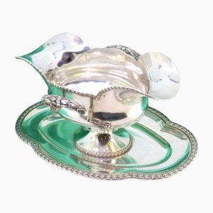 Silver Gravy Boat with Built-in Oval Base