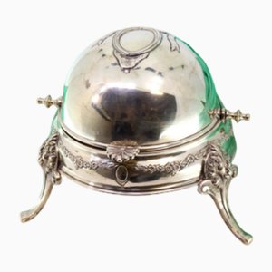 Silver Butter Dish with Glass Core and Engravings