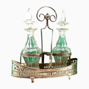 Menage mit Silberstruktur und Menagen aus geschliffenem Glas, 3 . Set