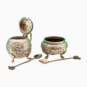 Salt and Pepper Shakers in Embossed Silver