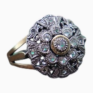 Gold and Silver Ring with Inlaid Zirconias