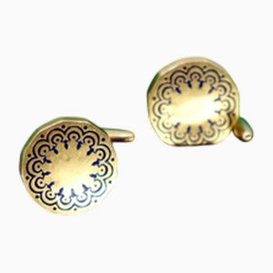 Goldene Manschettenknöpfe in Knopfform mit blauen Akzenten, 2 . Set