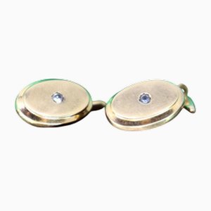 Ovale Manschettenknöpfe aus Gold mit Zirkonia, 2 . Set