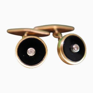 Ovale Manschettenknöpfe aus Gold mit Zirkonia, 2 . Set
