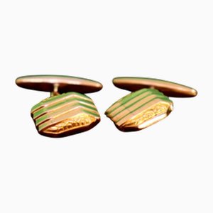 Gold Cufflinks with Raised Trim and Parallel Bands, Set of 2