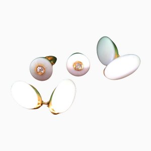 Goldene Manschettenknöpfe mit Keramik und zwei Diamanten im Brillantschliff, 2 . Set