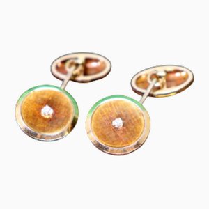 Two-Tone Gold Cufflinks with Brilliant-Cut Diamonds, Set of 2