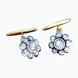 Blumenförmige Manschettenknöpfe aus Gold & Silber mit Diamant-Chips, 2 . Set
