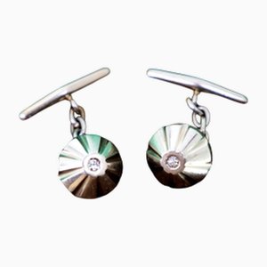 White Gold Cufflinks with Pyramid-Shaped Trim and Brilliant-Cut Diamonds, Set of 2