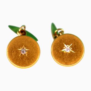Goldene Manschettenknöpfe in Knopfform mit Diamanten im Brillantschliff, 2 . Set
