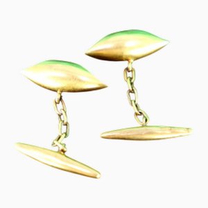 Gold Cufflinks in the Shape of Closed Leaf, Set of 2