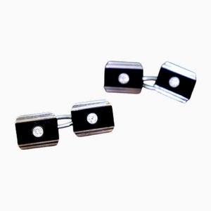 Manschettenknöpfe aus Platin mit Onyx und Diamanten im Brillantschliff, 2 . Set