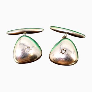 Konkave Dreieckige Manschettenknöpfe aus Weißgold mit Diamanten im Brillantschliff, 2 . Set