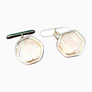 Hexagonal Gold Cufflinks with Matte Reliefs and Raised Trims, Set of 2