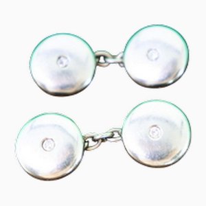 Runde und konkave Manschettenknöpfe aus Gold mit Zirkonia, 2 . Set
