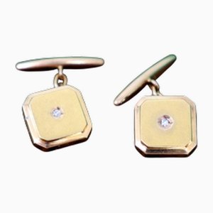 Quadratische Manschettenknöpfe aus Gold mit Diamanten im Brillantschliff und Verzierungen, 2 . Set